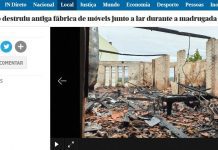 Fogo destruiu antiga fábrica de móveis junto a lar durante a madrugada