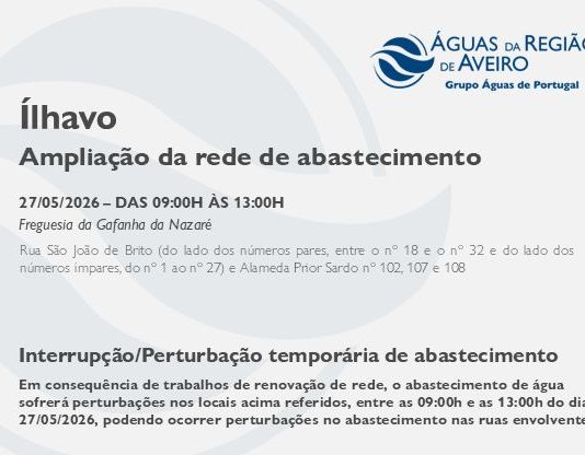 AdRA / Município de Ílhavo: Suspensão temporária na Gaf. da Nazaré