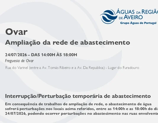 AdRA: Suspensão temporária do abastecimento em Ovar