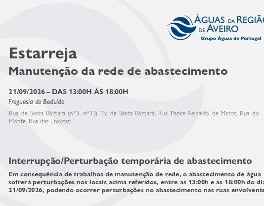 AdRA: Suspensão temporária do abastecimento em Estarreja