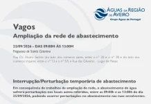 AdRA: Suspensão temporária do abastecimento em Vagos