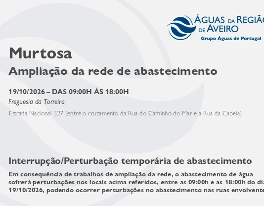 AdRA: Suspensão temporária do abastecimento na Murtosa